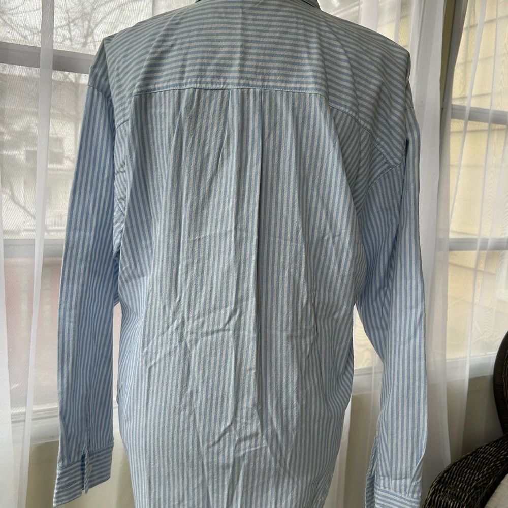 Vintage Jane Ashley Blue & White Striped Embroidered Shirt - pearl beading- 1X - Picture 7 of 12